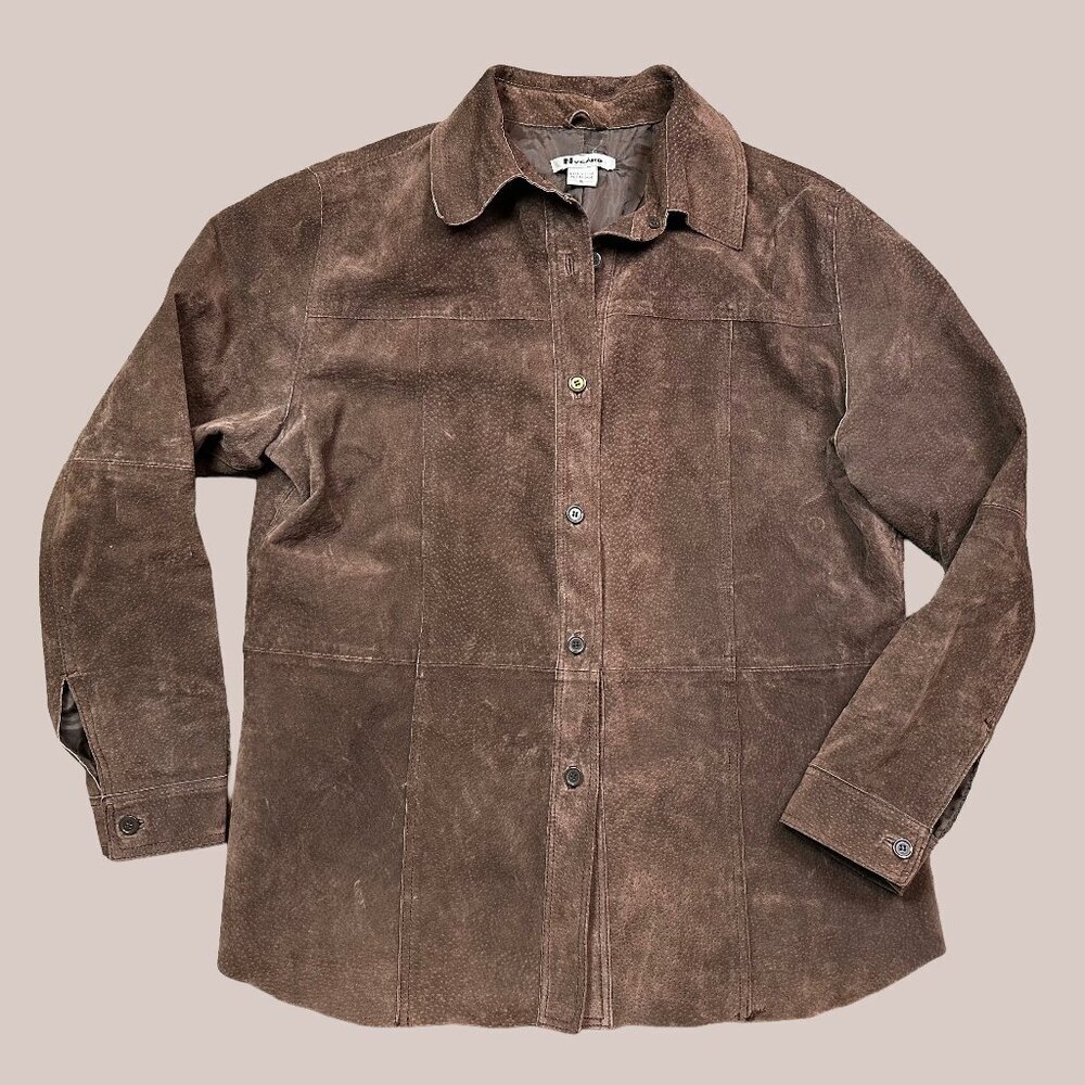 Nygard Collection Vintage Brown Suede Leather Shacket Jacket Women's Size 16